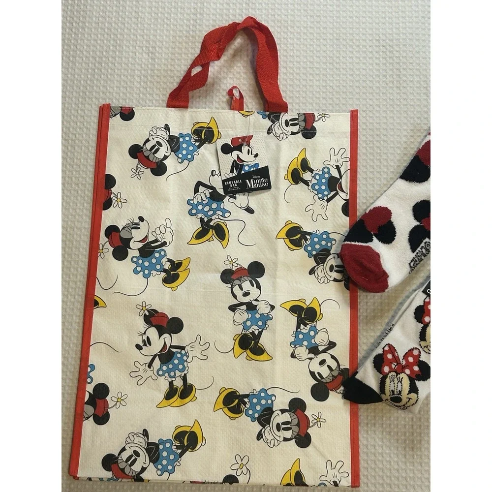 Disney - NEW - Minnie Mouse - Crew Socks (Set Of 2) + NEW Reusable Minnie Tote